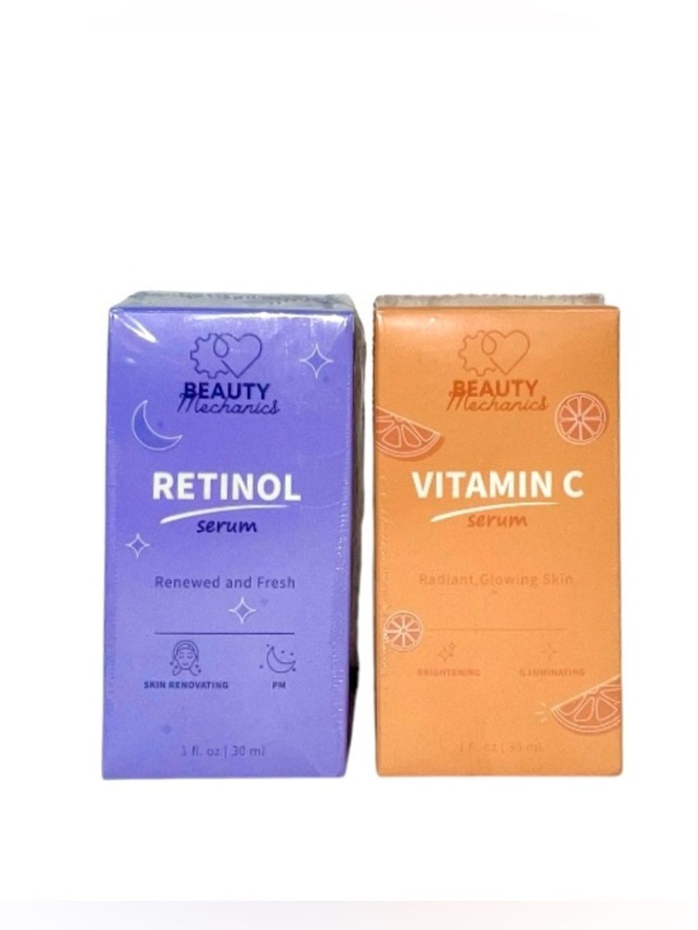 Beauty Mechanics Retinol Serum (Purple) & Vitamin C Serum (Orange) Duo